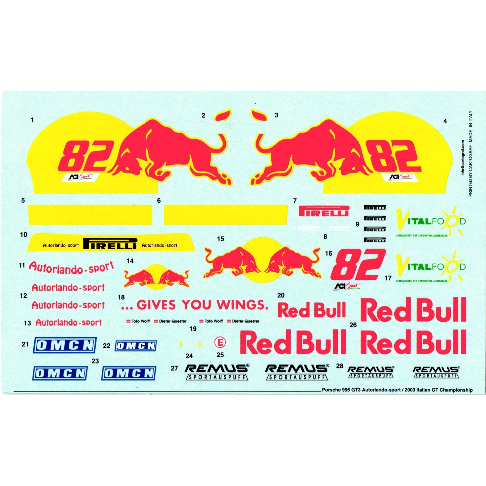 Cartograf Porsche 996 GT3 Red Bull Autorlando-sport 2003 Italian GT Decals #82