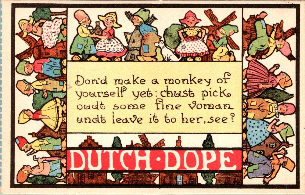 Dutch-Dope Comic Postcard c1907 Windmills Clogs Ethnic Humor