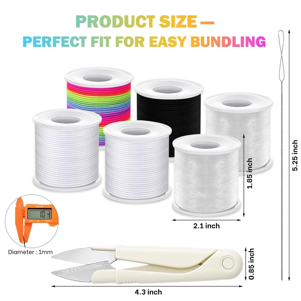 8pcs Elastic String Bracelet Making Kit, Stretchy Black, White, Rainbow