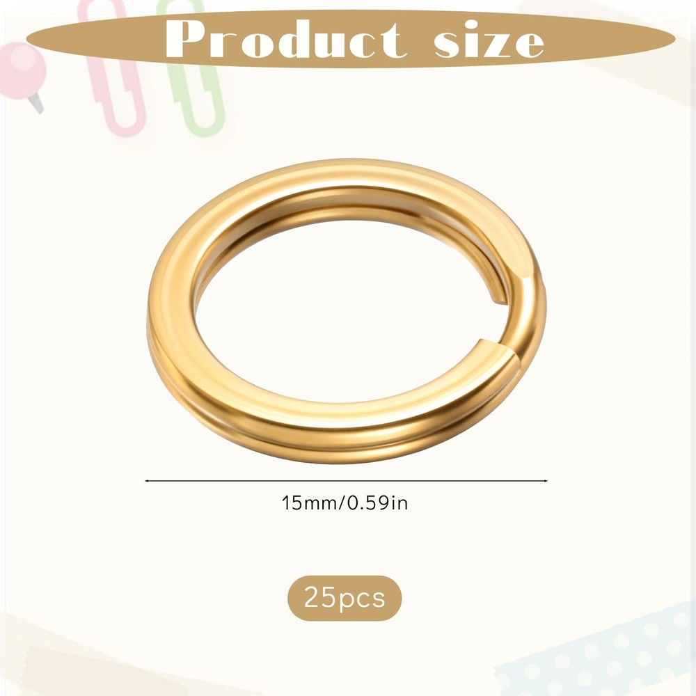 25 Pcs Brass Flat Split Key Rings, 0.59 Inch 15 mm Diameter Round Split Keych...