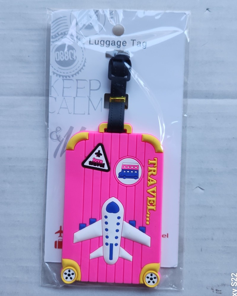 2 Pack Travel Luggage Tags - Includes ID Insert - Adjustable strap - Neon Pink