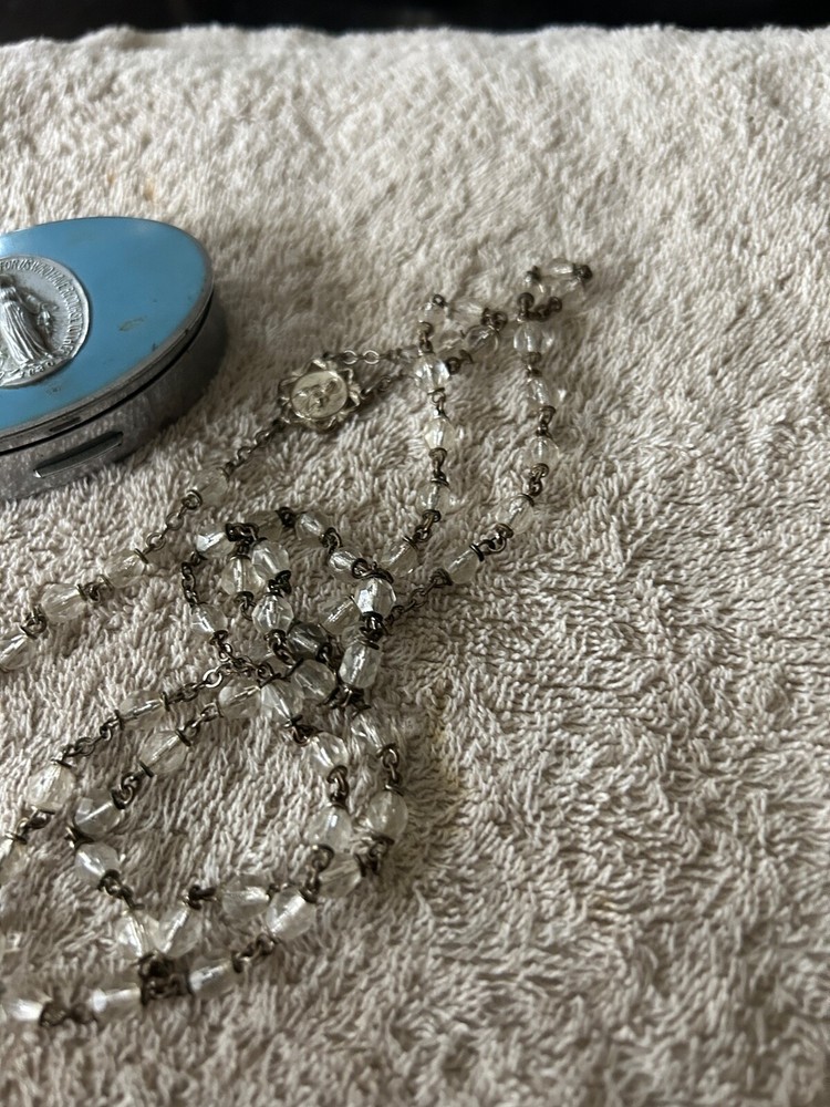 Vintage Religious Rosary Compact Virgin Mary