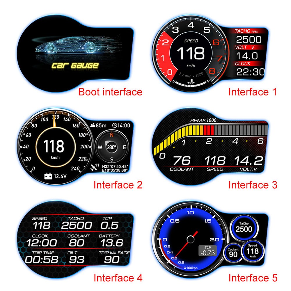 OBD+GPSSmartGaugeCarHUDHeadUpDisplayDigitalGPSSpeedometerUniversal-