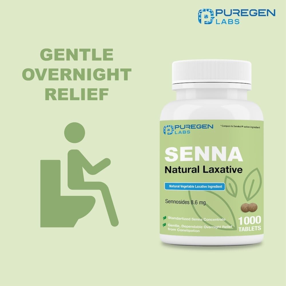 Puregen Senna Natural Vegetable Laxative 1000 Tablets Constipation Relief