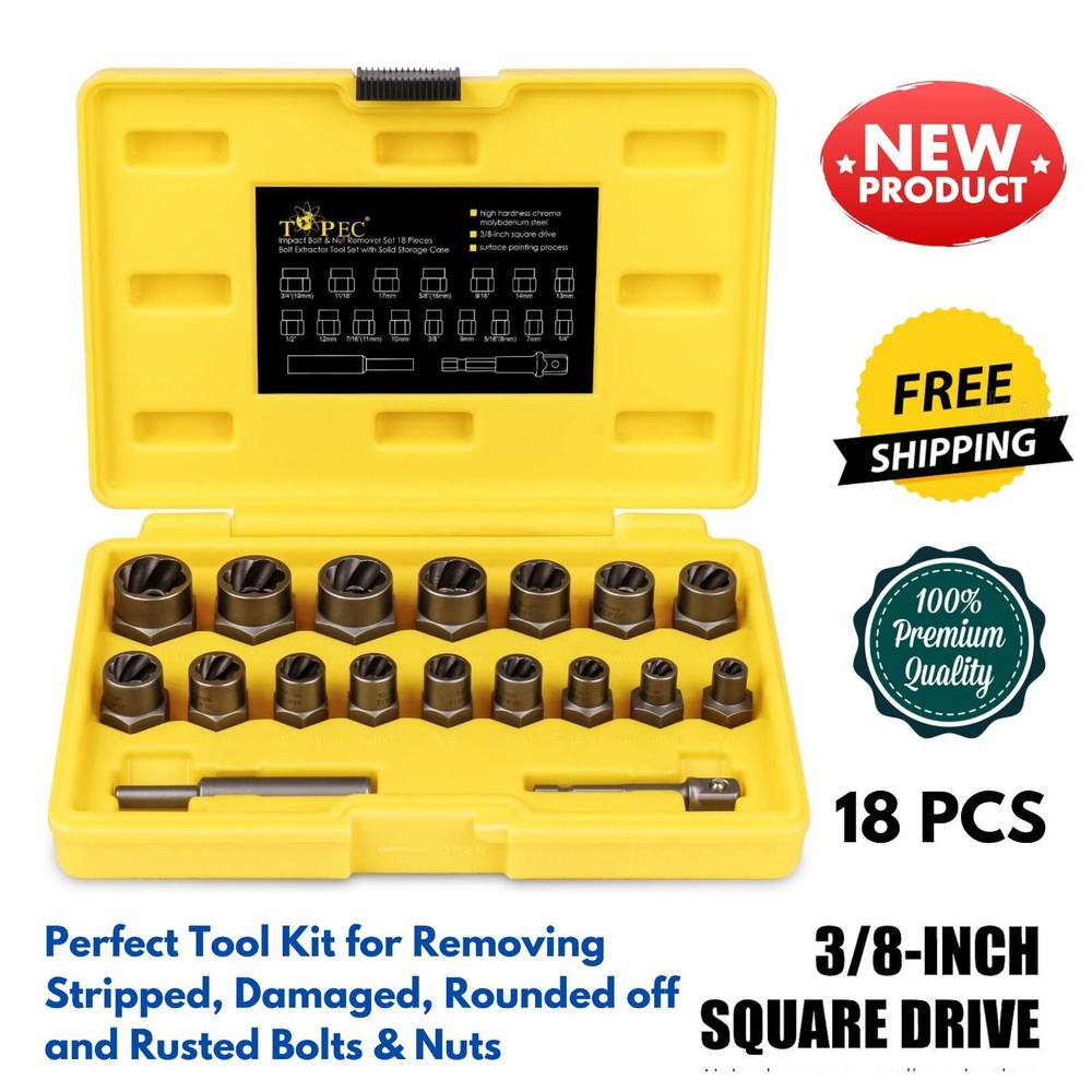3/8" Drive Impact Extractor Set Remove Stripped/Rounded Bolt Lug Nuts Drain Plug