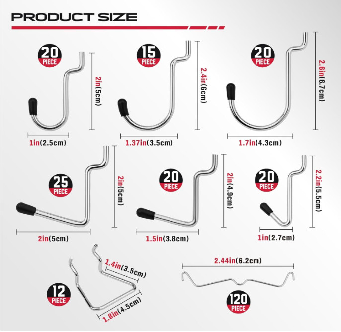 Pegboard Organizer Peg Board Hooks: 300-Piece Hooks for Black