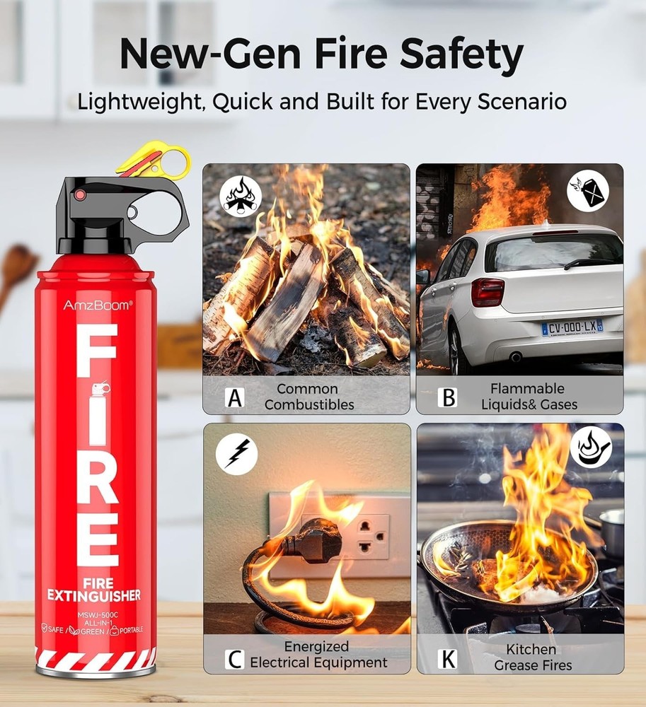 1 PACK Portable Fire Extinguisher Spray 4 in-1 With Bracket