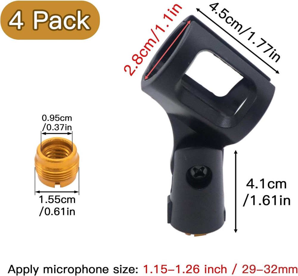 4Pcs Adjustable Rubber Microphone Holder Clips, Flexible Handheld Mic Stand A...