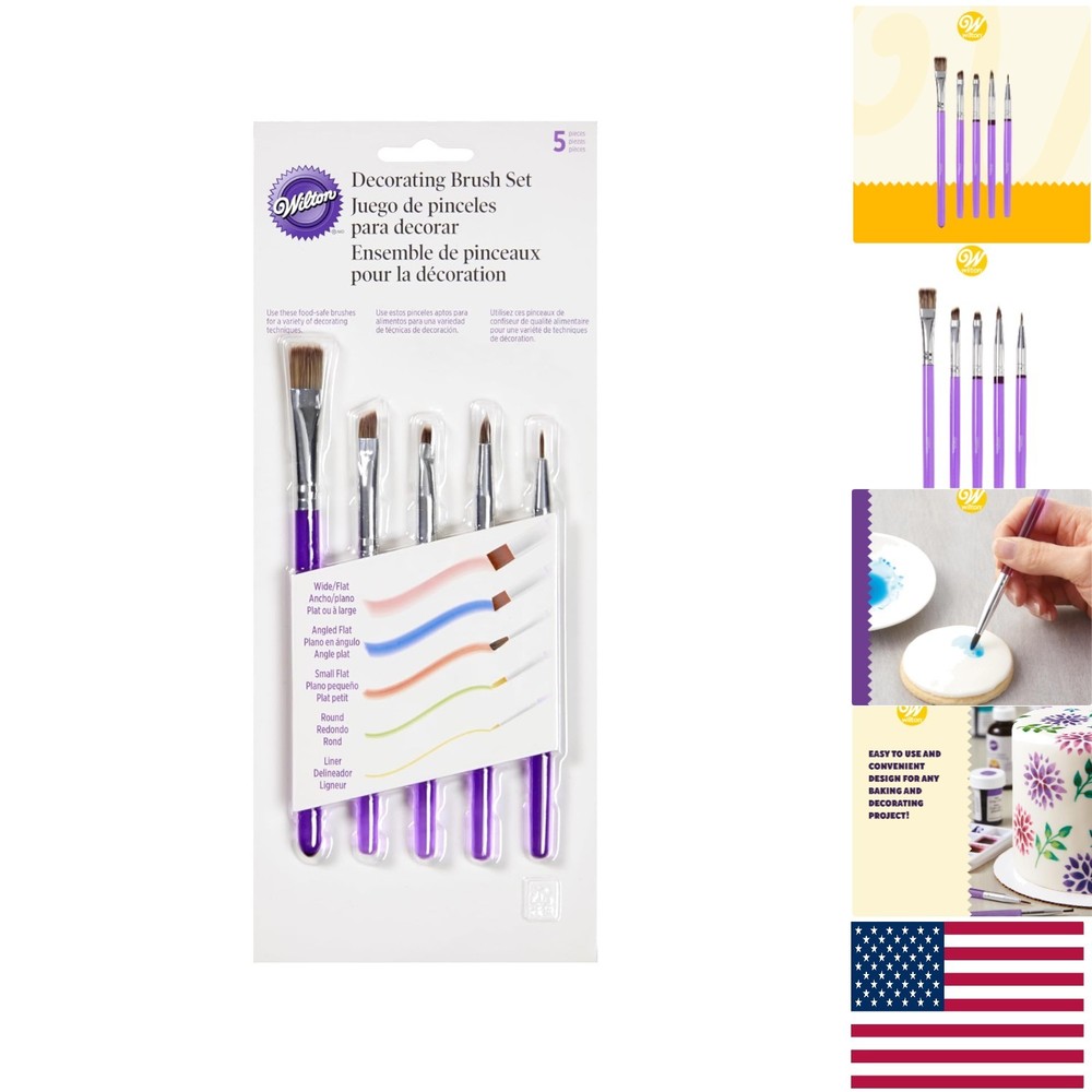 Versatile 5-Piece Cake Decorating Brush Set with Precision Synthetic Bristles