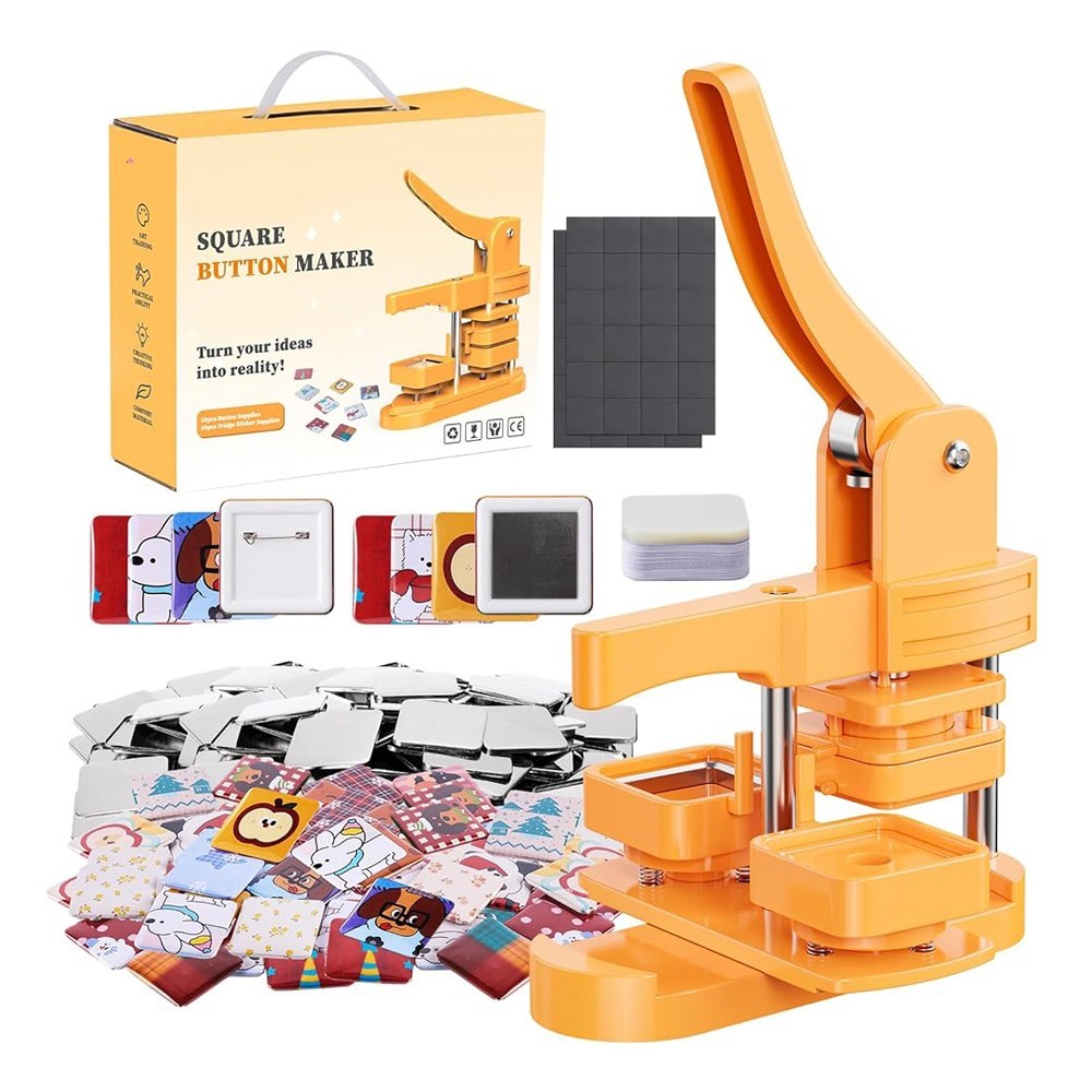 55mm/1.97" Square-Shaped Square Fridge Magnet Pin Button Maker Press Machine