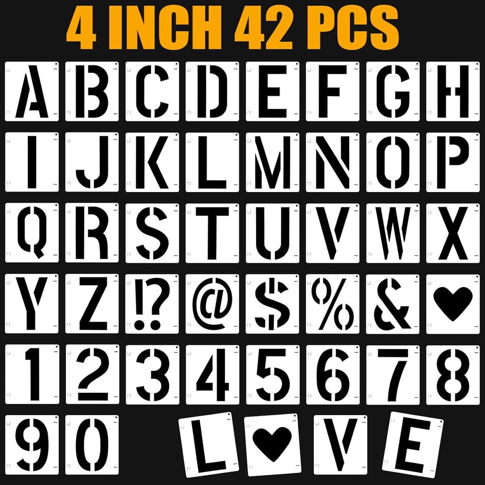 42 PCS Letter Stencils 4 Inch, Interlocking Craft Stencils Kit, Reusable Plas...