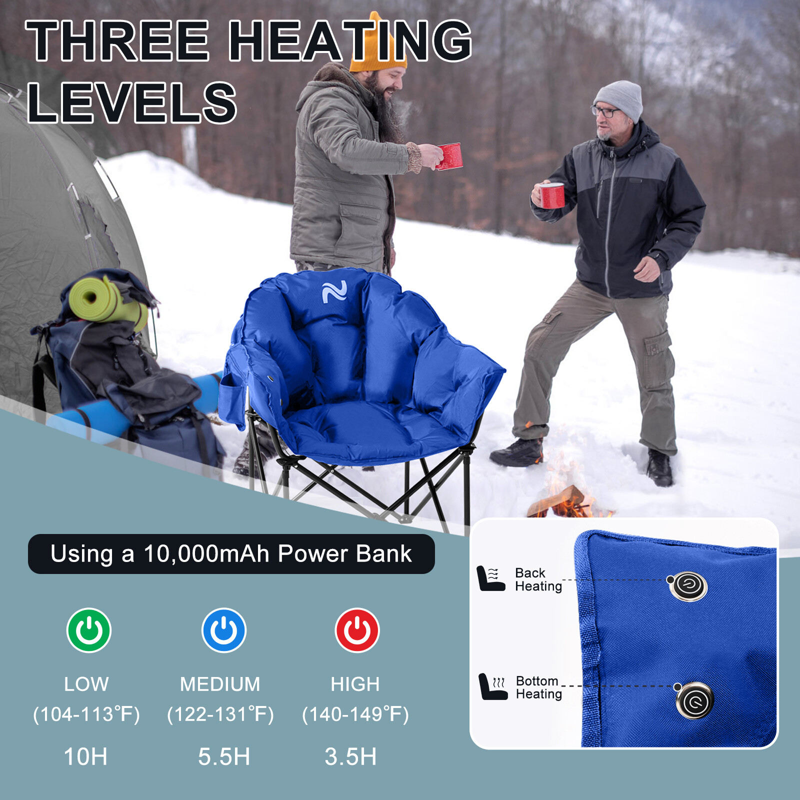NAIZEA Heated Camping Chair With 2*10000mAh Power Bank Oversized Folding Chair
