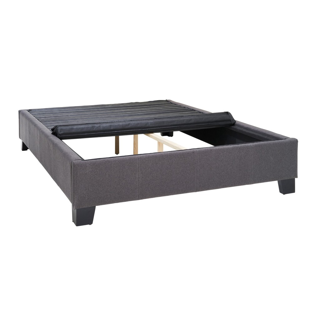 Modern Contempo King Upholstered Bed Platform Base, Charcoal Grey