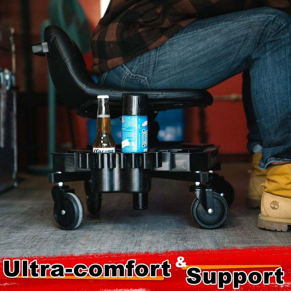 FREEKYROCK Rolling Stool with Wheels, Adjustable Height Pneumatic Garage Work