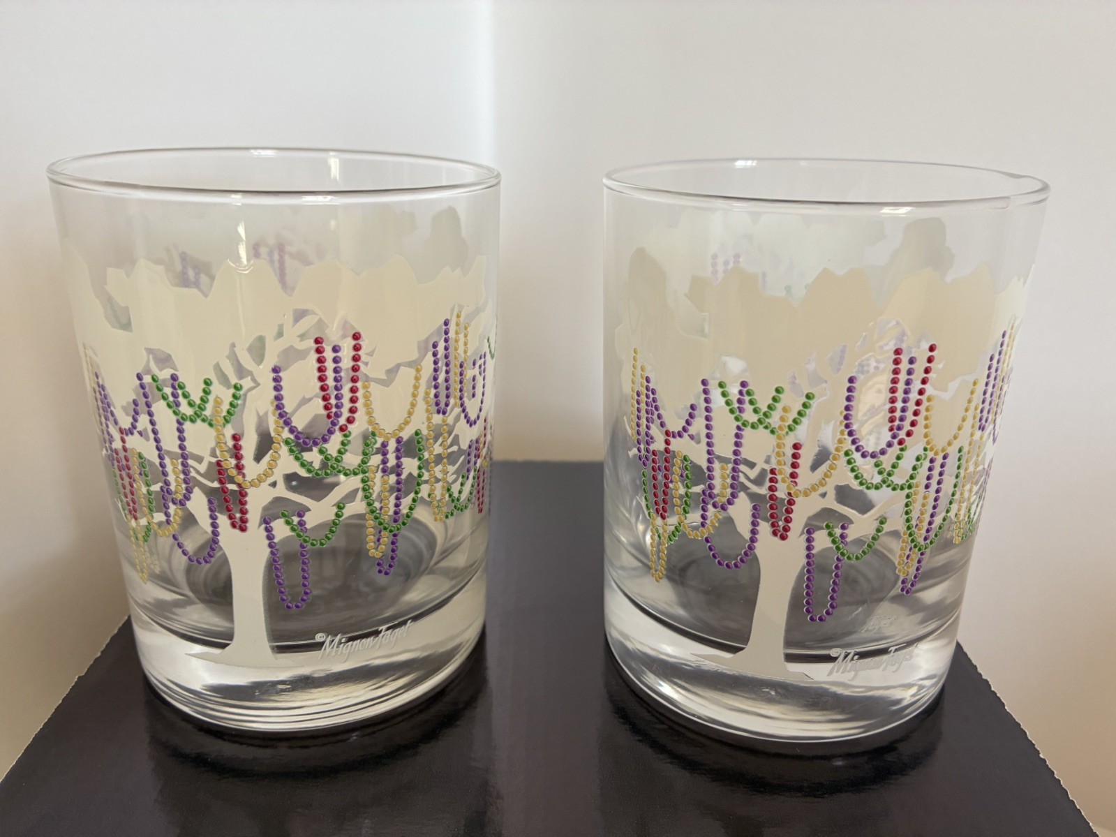 Mignon Faget Bead Tree Double Old Fashion Glasses Mardi Gras Beads
