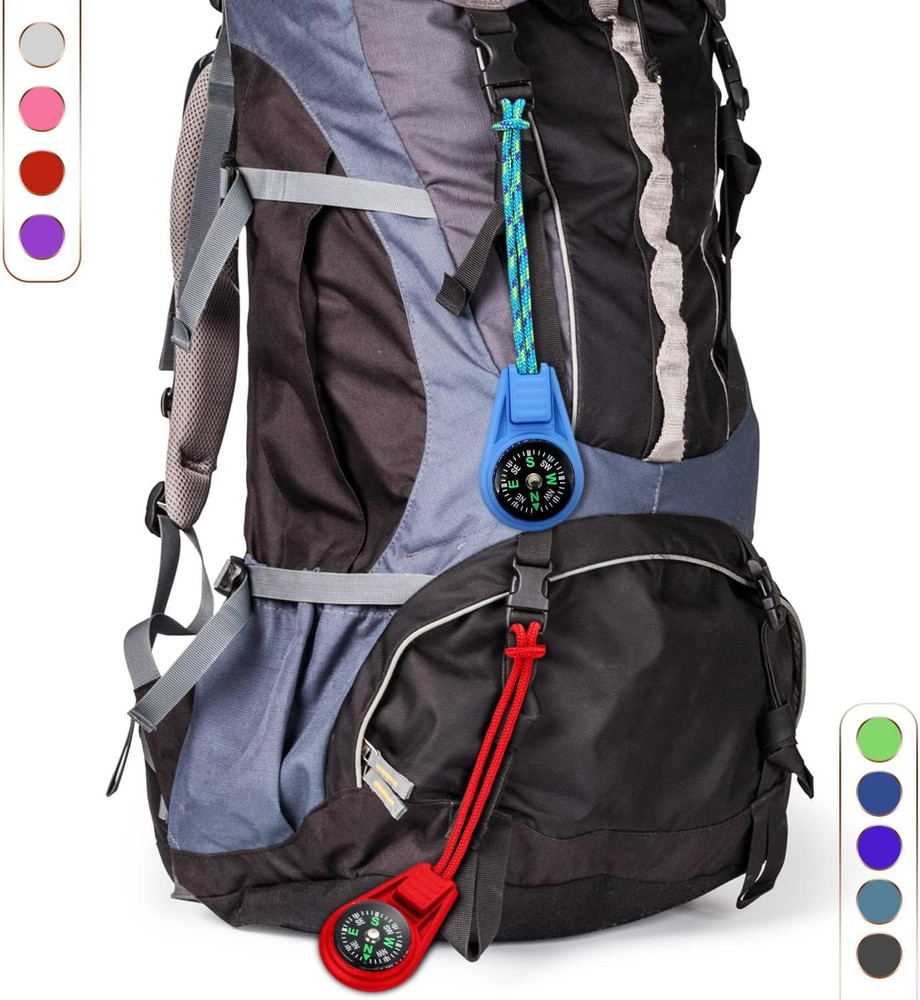 9 Pack Mini Survival Compass Bundle| Multicolor Liquid Filled | Hiking & Camping