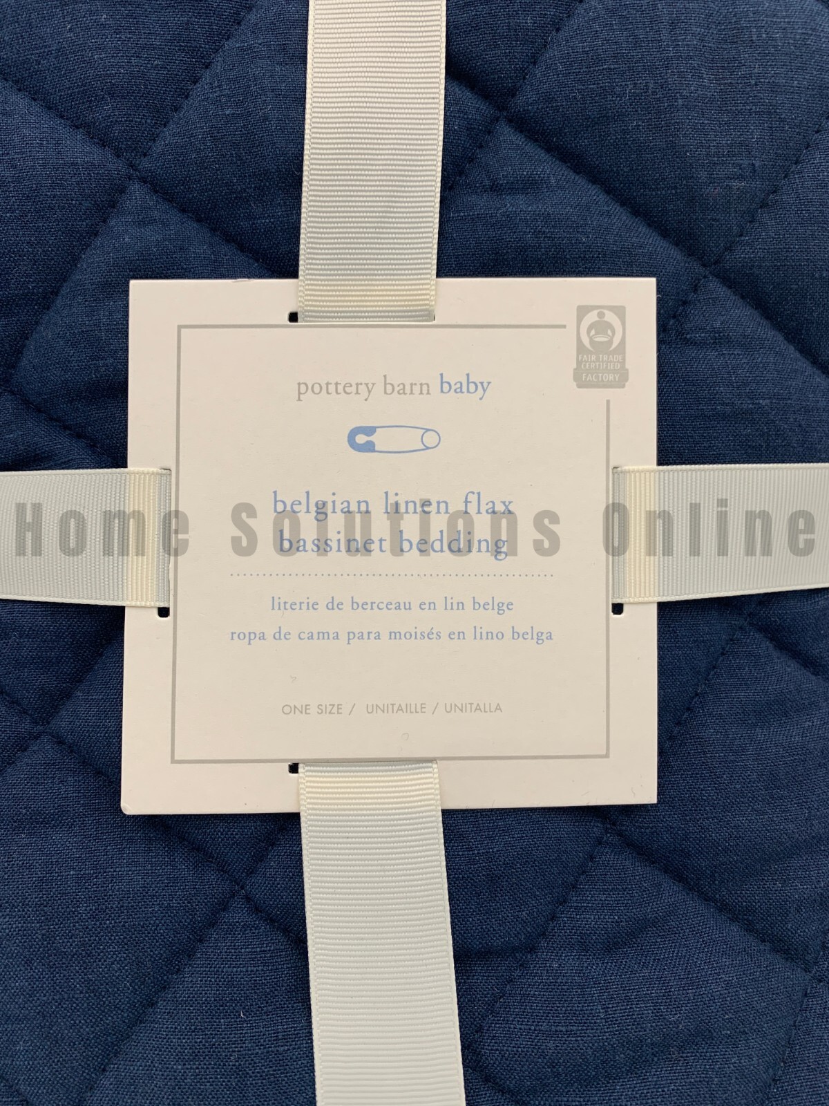 Pottery Barn Baby Belgian Flax Linen Bassinet Skirt & Bumper Navy Blue #9923K