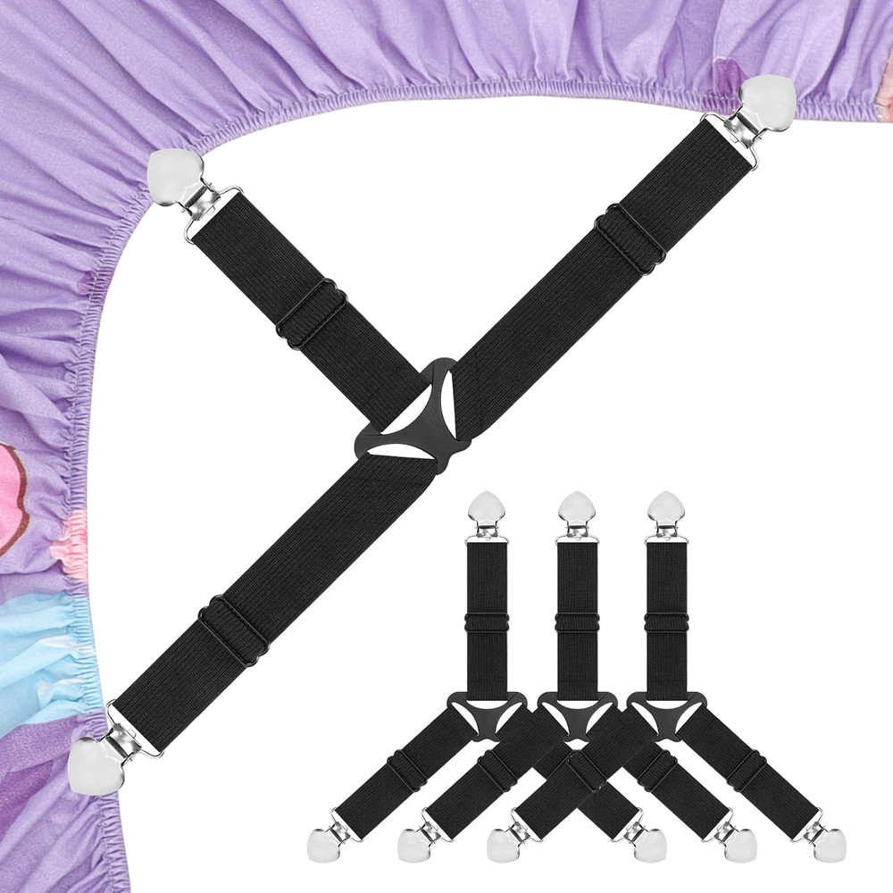 Bed Sheet Fasteners, Triangle Sheet Straps Mattress Clips, 3 Way Fitted Bed Corn