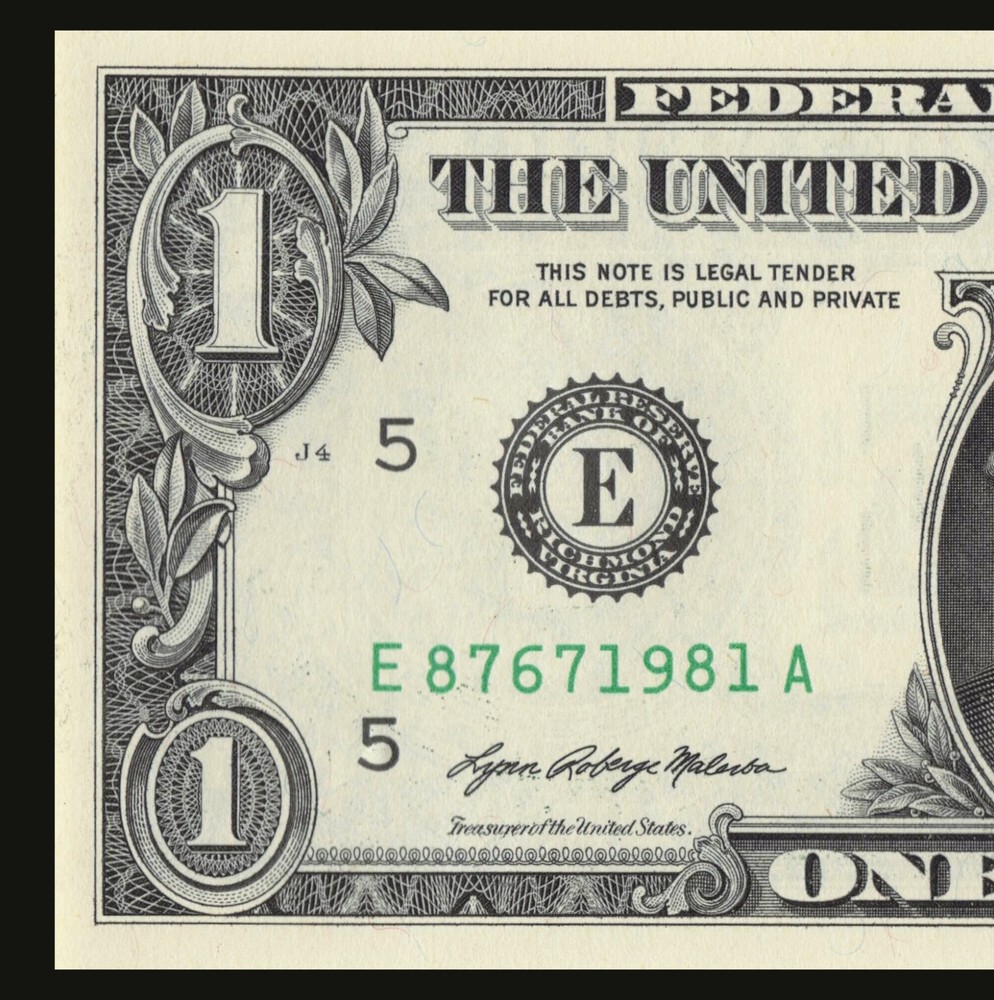 Year Note 1981 in the Serial Number Trailing Position $1 Dollar Bill E87671981A