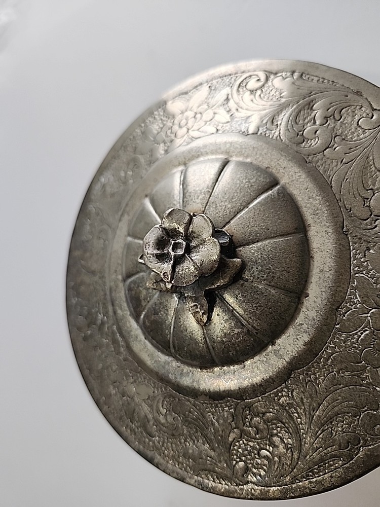 Silver tone Dish Bowl With Lid - unmarked
