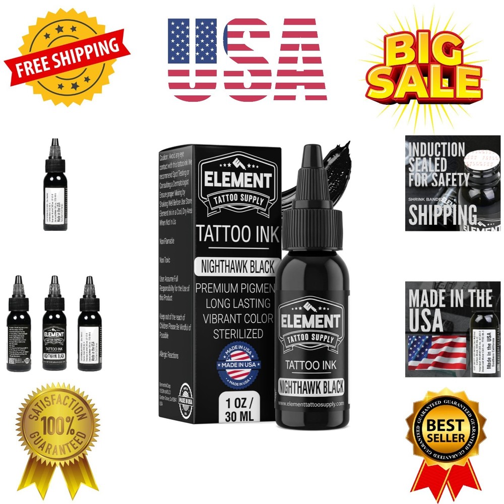 Nighthawk Black Tattoo Ink - Permanent Solid Black Color for Outlining, Shadi...