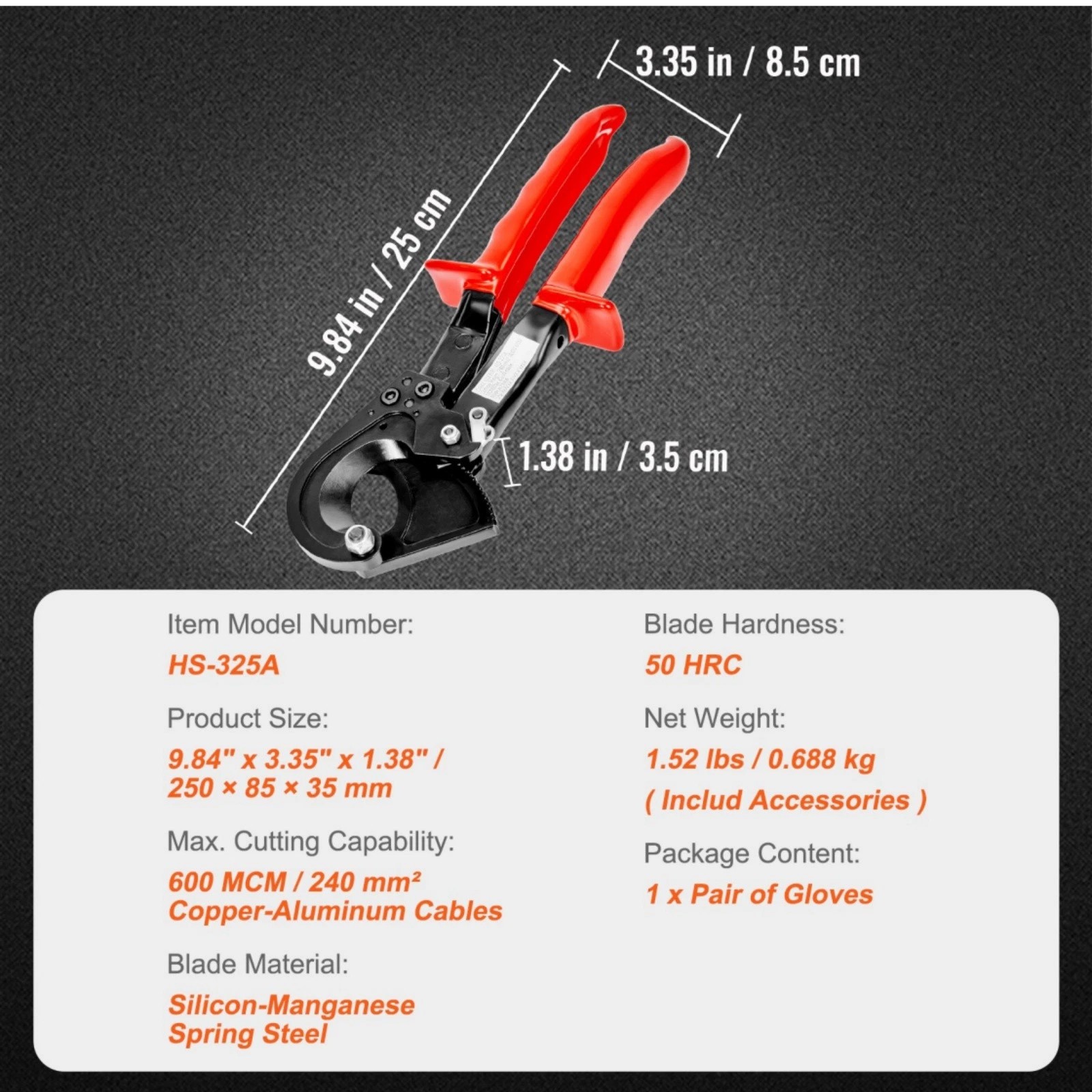 Ratchet Cable Wire Cutter Heavy Duty for Copper Aluminum Cables 240Mm²