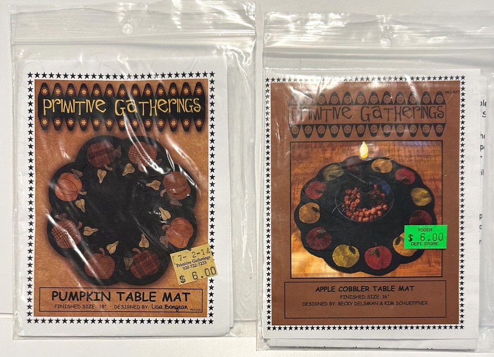 2 Primitive Gatherings Apple Cobbler & Pumpkin Table Mat Appliqué Patterns FALL