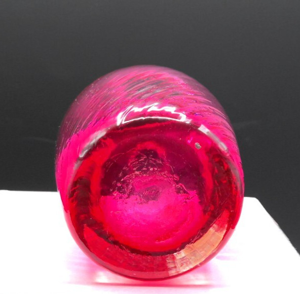 Mini Hand-Blown Cranberry Glass Jug with Handle Unsigned