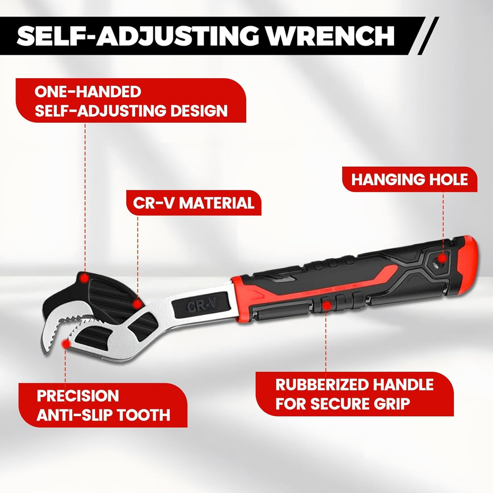 8” 12” Pipe Wrench Set, Self Adjusting Pipe Wrench, Multi-Function Self-Locking