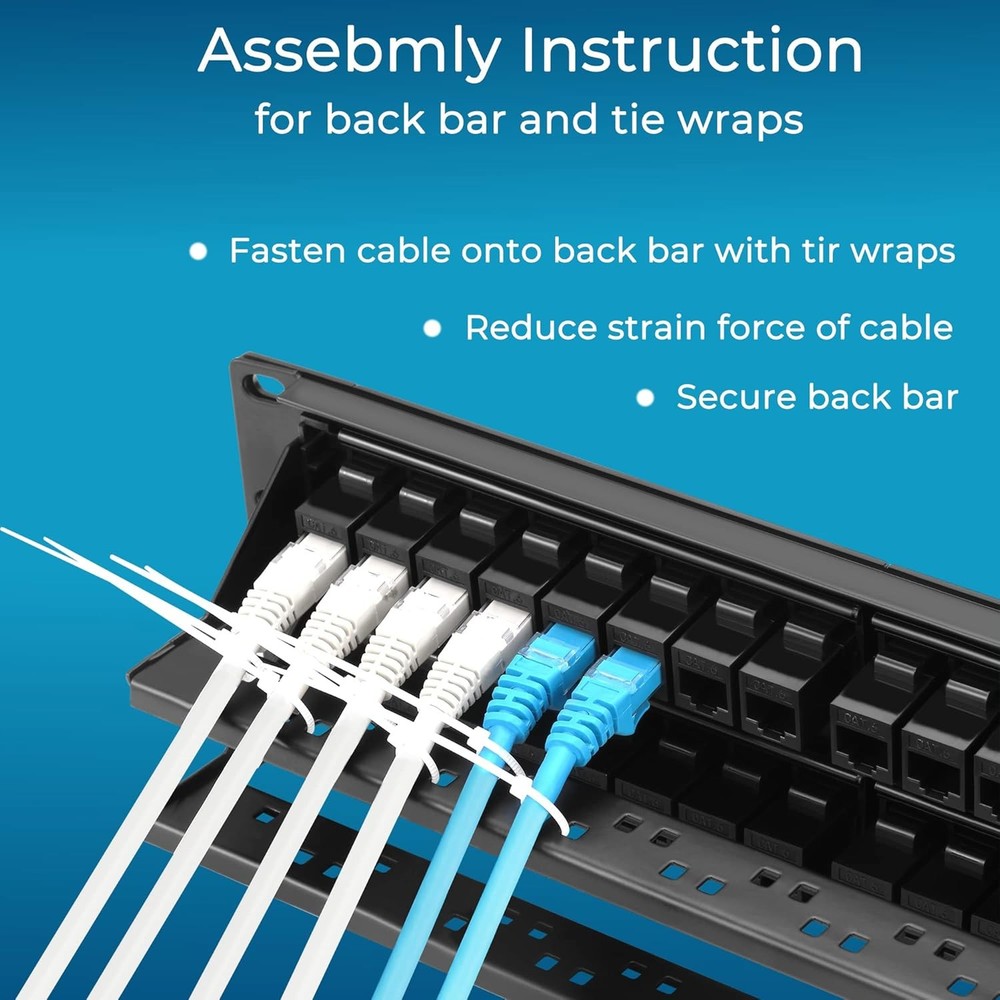Patch Panel 48 Port Cat6 with Inline Keystone 10G Support, Pass-Thru Coupler 1U