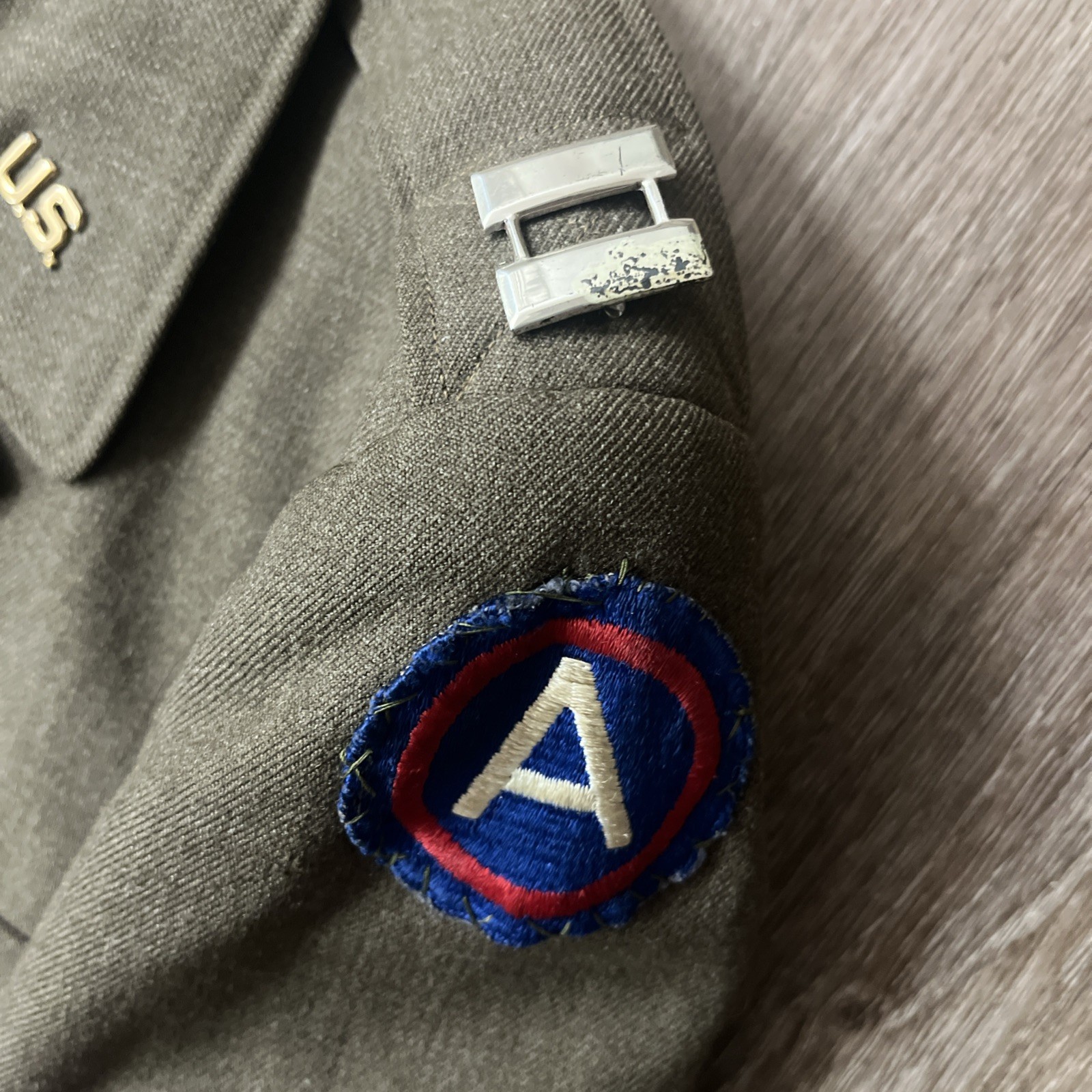 WWII Officer Ike Jacket 3rd Army Artillery Captain Sterling belt hat