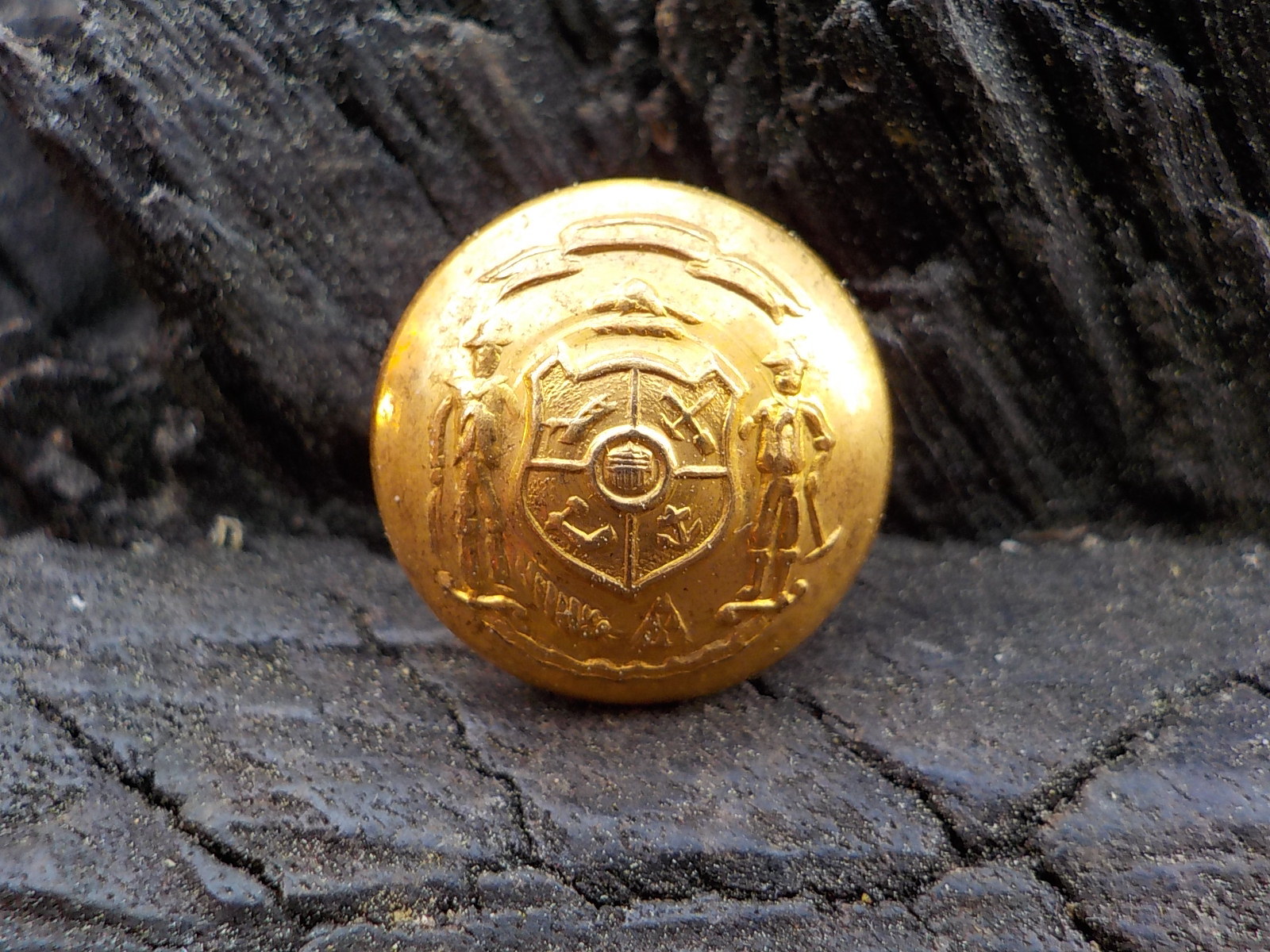 Old Rare Vintage Antique War Relic Wisconsin State Seal Vest Button Free Case