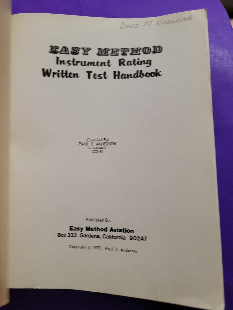 Easy Method Instrument Rating Written Test handbook 1979 VG+++