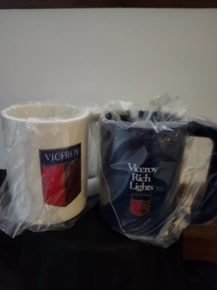 Viceroy Coffee Mug 2 X Vintage Cigarettes HARD PLASTIC BLUE/WHITE 10ou EA.