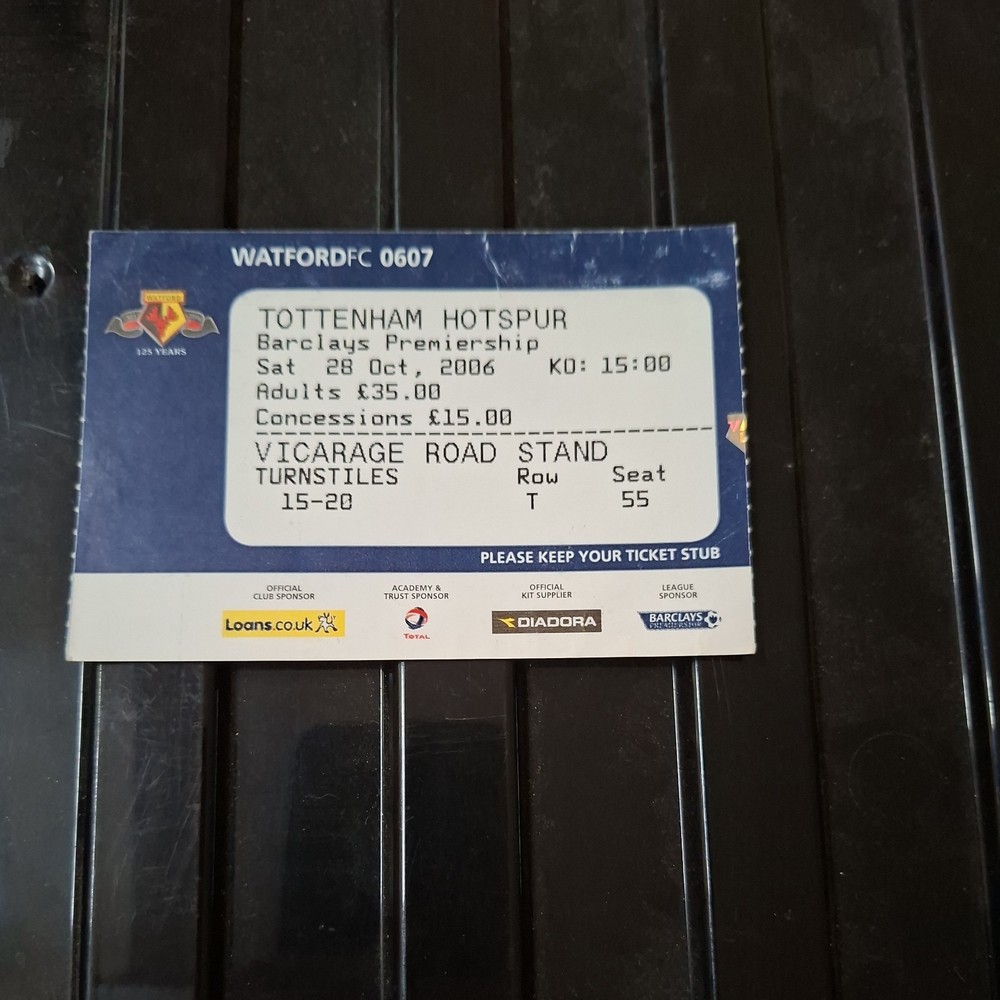 28/10/2006 Watford v Tottenham Ticket