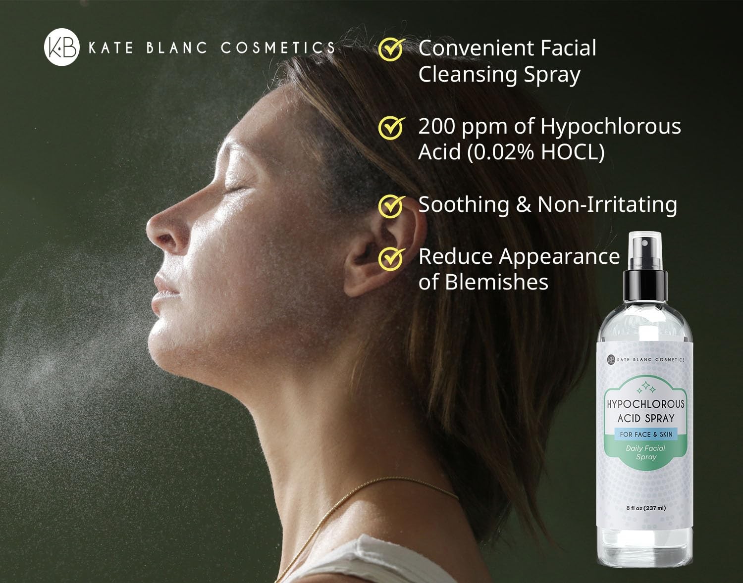 Hypochlorous Acid Spray for Face and Skin. Gentle Facial Cleanser for Acne-Prone