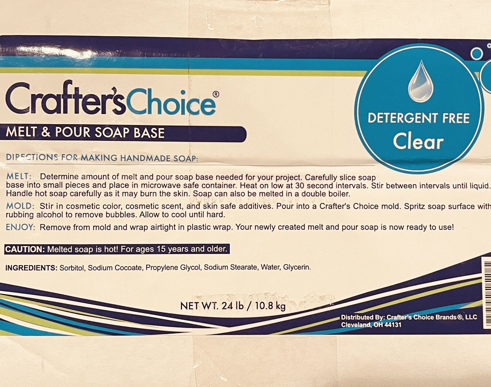 Crafter's Choice 24 LB - CLEAR Melt and Pour Soap Base Detergent SLS/SLES Free