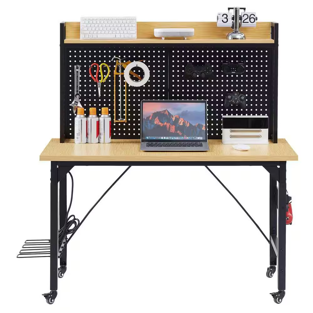48" Heavy Duty Adjustable Workbench with Pegboard, Adjustable Work Table with Po