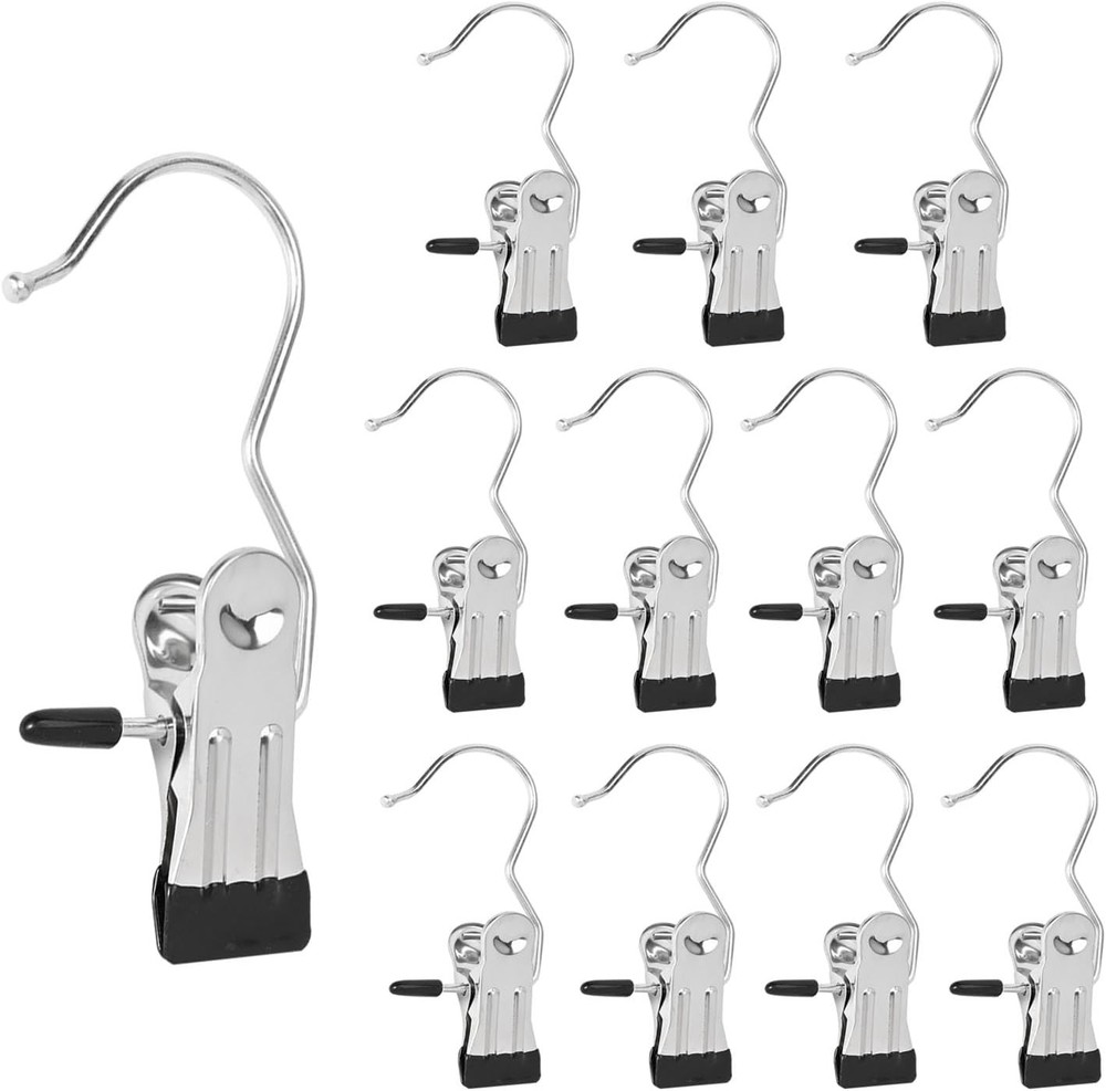 Boot Hanger Clips, 12-Pack Laundry Hanging Hooks Clothes Pins Compact, Black