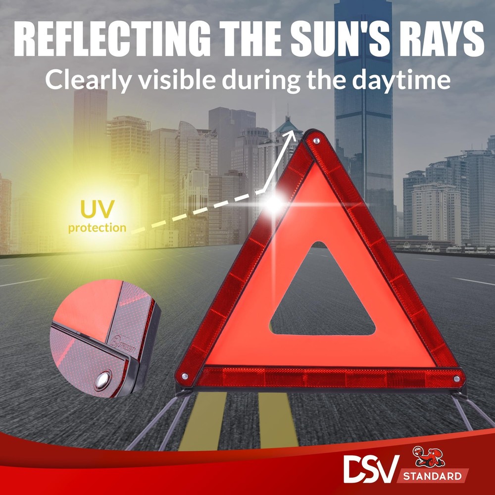 DSV Standard Emergency Triangles, Warning Triangles for Vehicles, Reflective...
