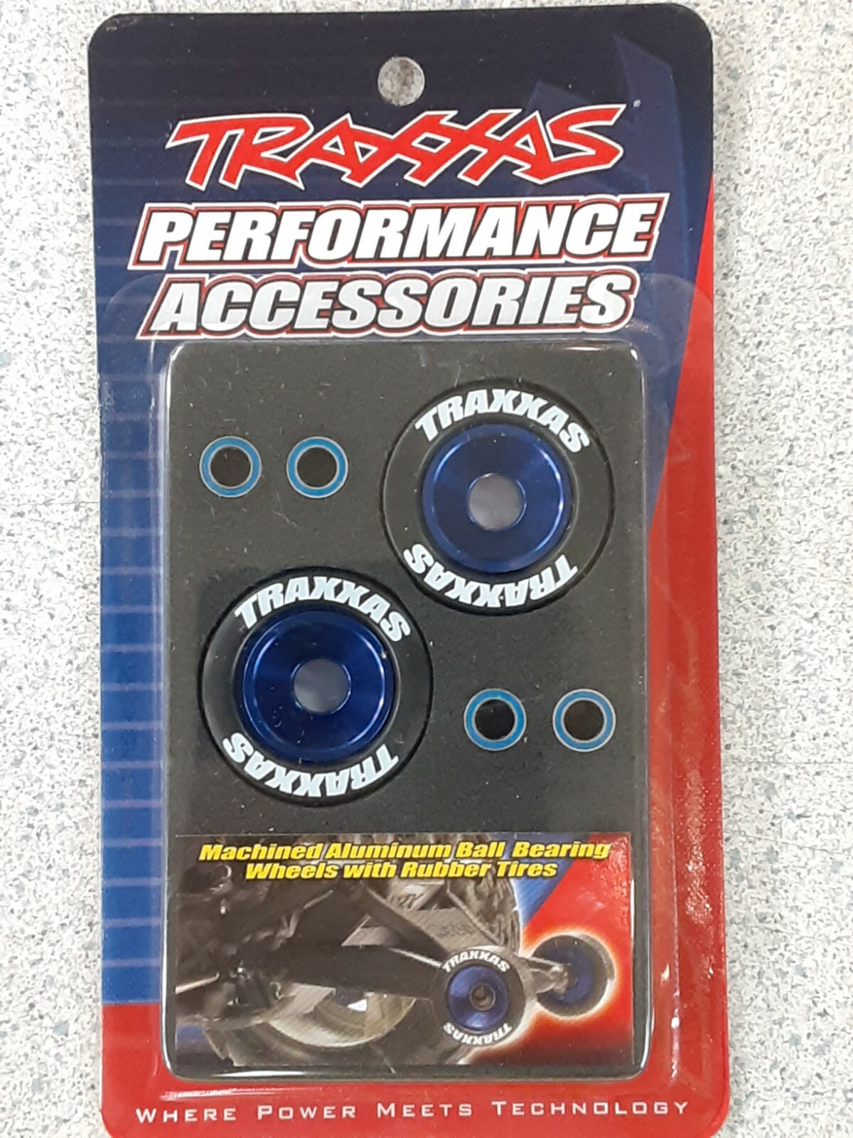 Traxxas TRA5186A Aluminum Wheelie Bar Wheel Set w/Rubber Tires Blue New!!