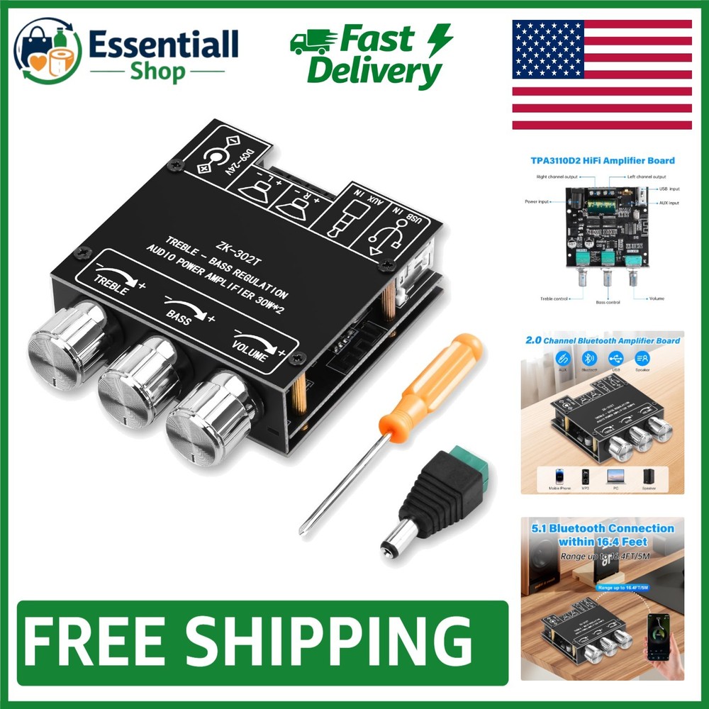 Wireless 60W Bluetooth Amplifier Board with Multiple Inputs for Easy Setup