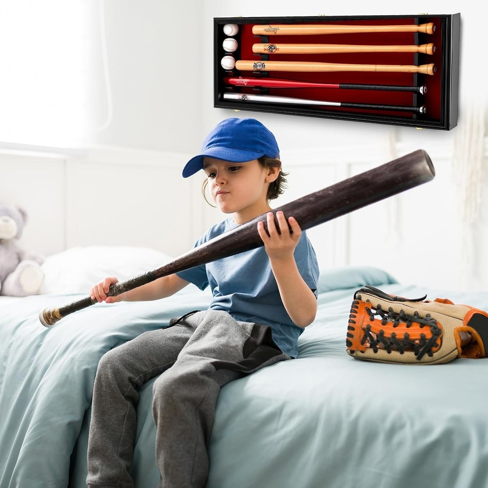 Baseball Bat Display Case Wall Mounted Shadow Box Vertical or Horizontal UV P...