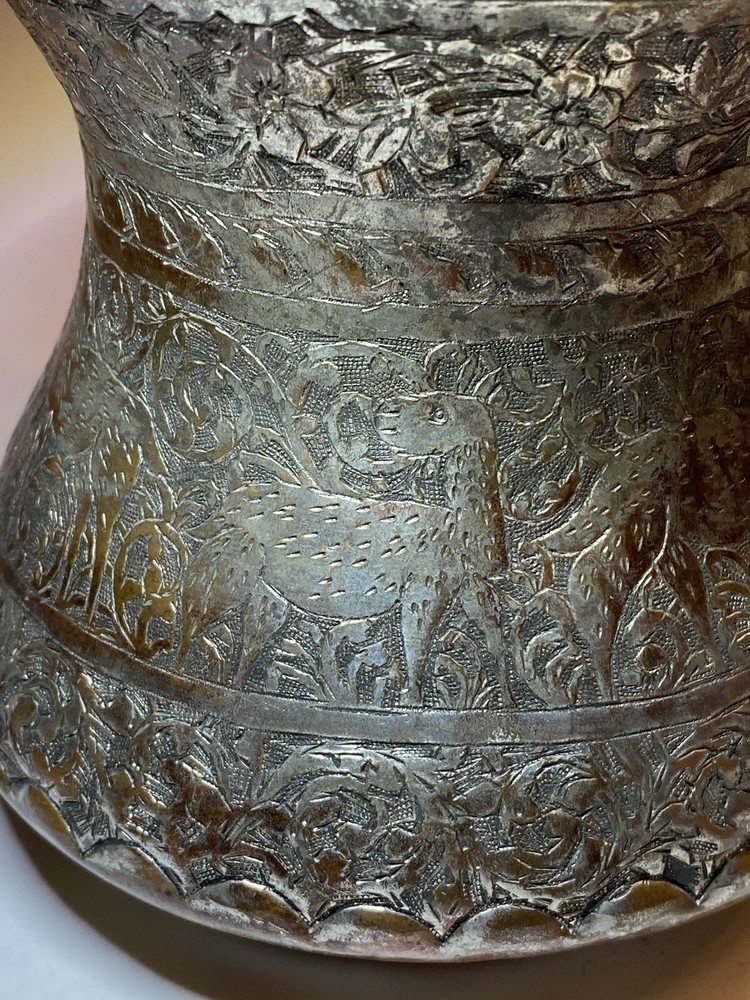 Vintage Middle Eastern Engraved Copper Metal Pitcher