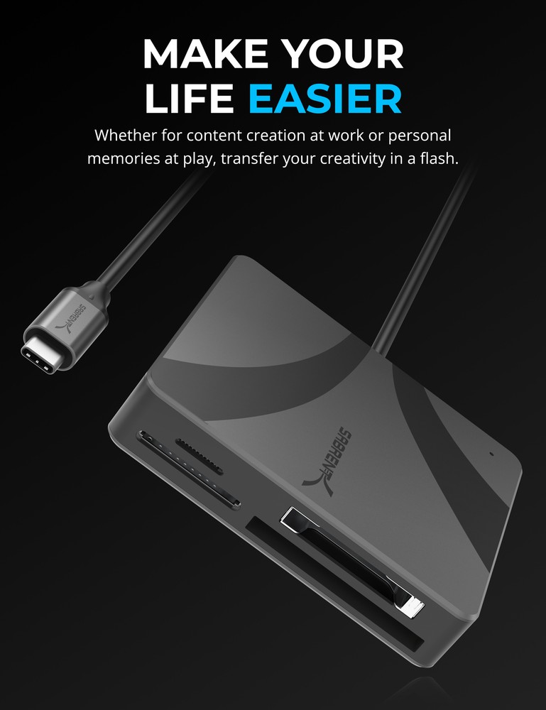 SABRENT USB-C Multi-Card Reader for CFexpress Type B, CFast 2.0, and microSD/SD