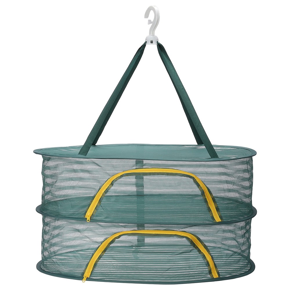 24" Herb Drying Rack Hanging 2 Layer Hanging Mesh Net with Zipper, Green