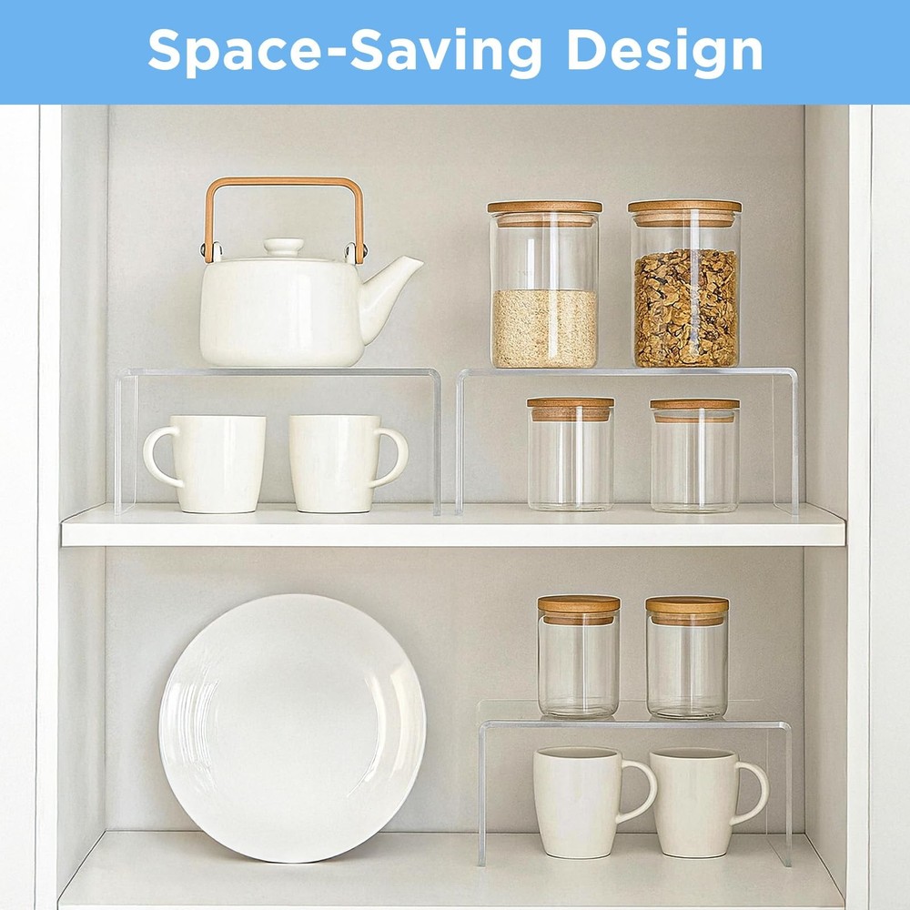 4 Pack Large Acrylic Risers – Clear Display Shelf Organizer for Kitchen, Coun...