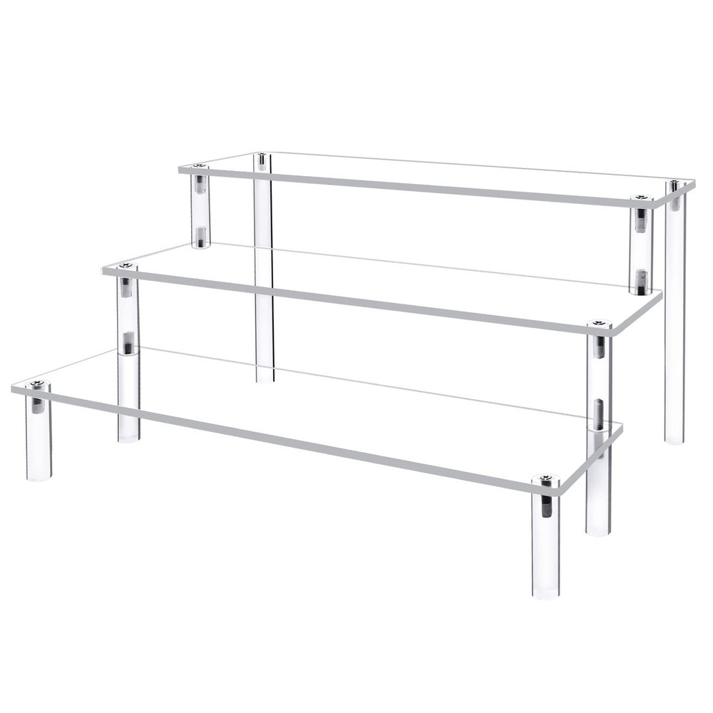 Acrylic Display Risers,Clear Shelf 3 Tier Cupcake Display Stand Steps for Foo...