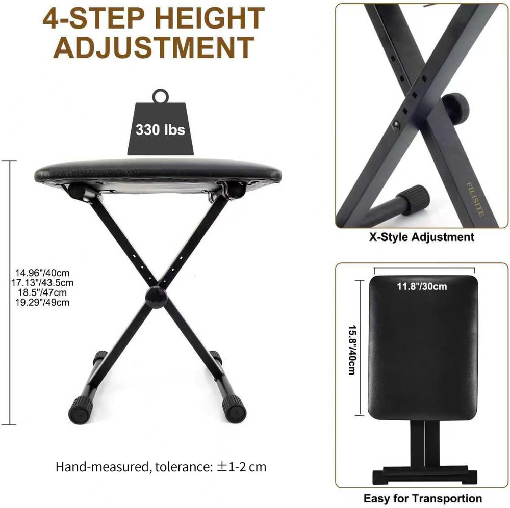 Keyboard Bench X-Style Height Adjustable Padded Cushion Foldable Stool Portable