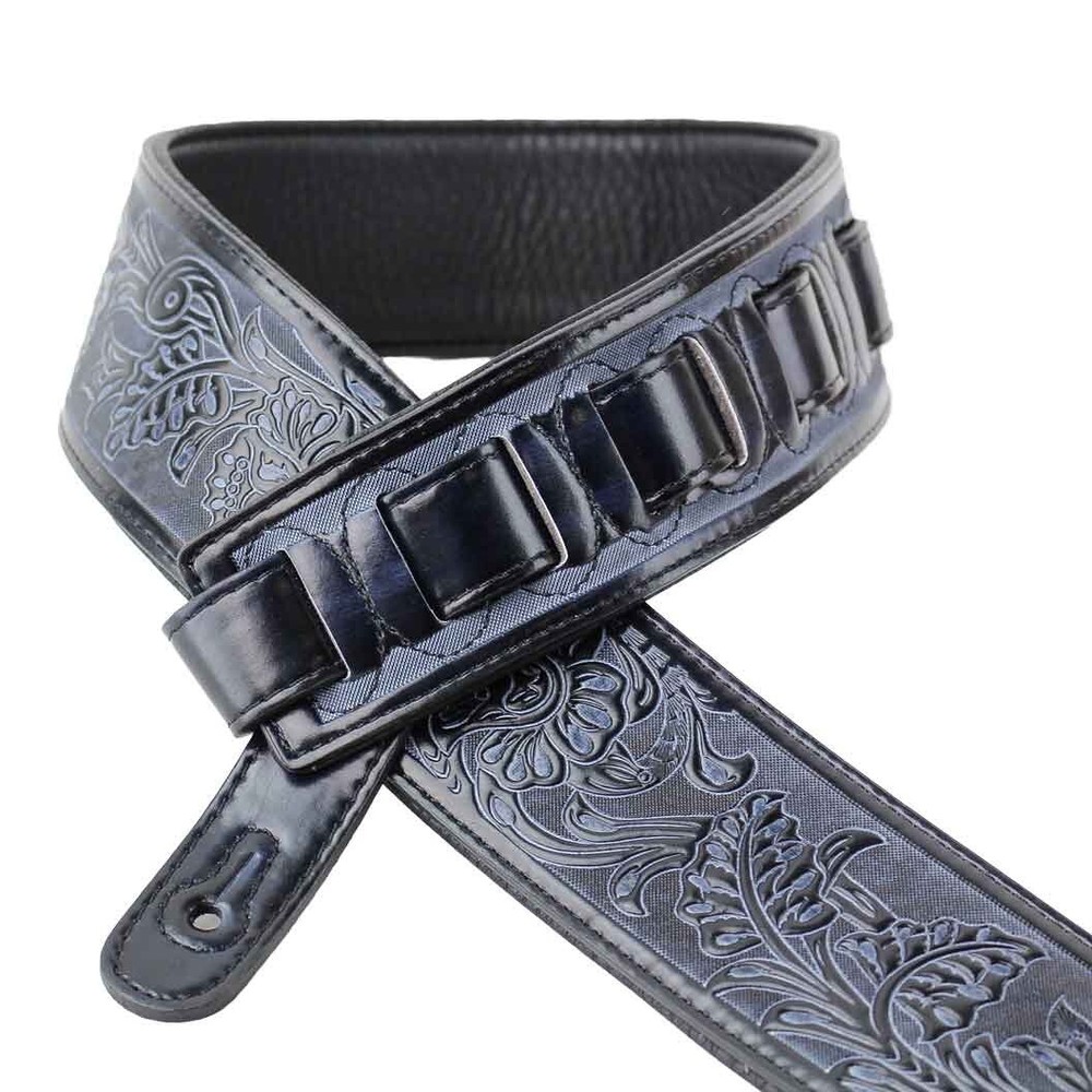 Walker & Williams DLX-282 Black Leather Padded Strap with Embossed Tooling